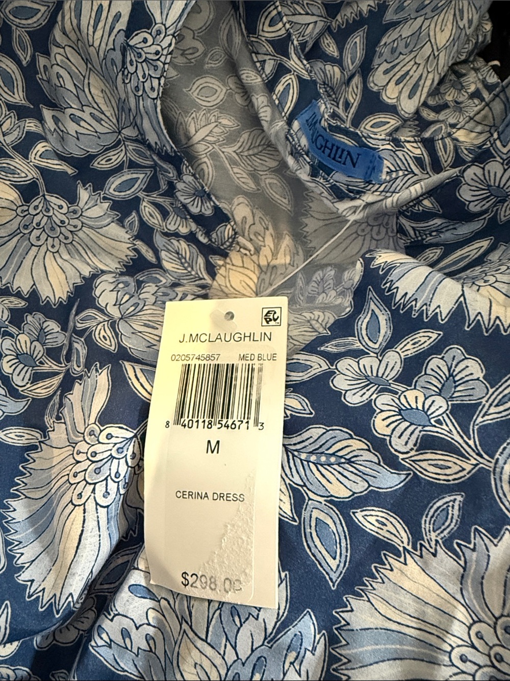NWT J.McLaughlin Silk Cotton Floral Round Split V-Neck 3/4 Bishop Sleeve Dress - Picture 12 of 12